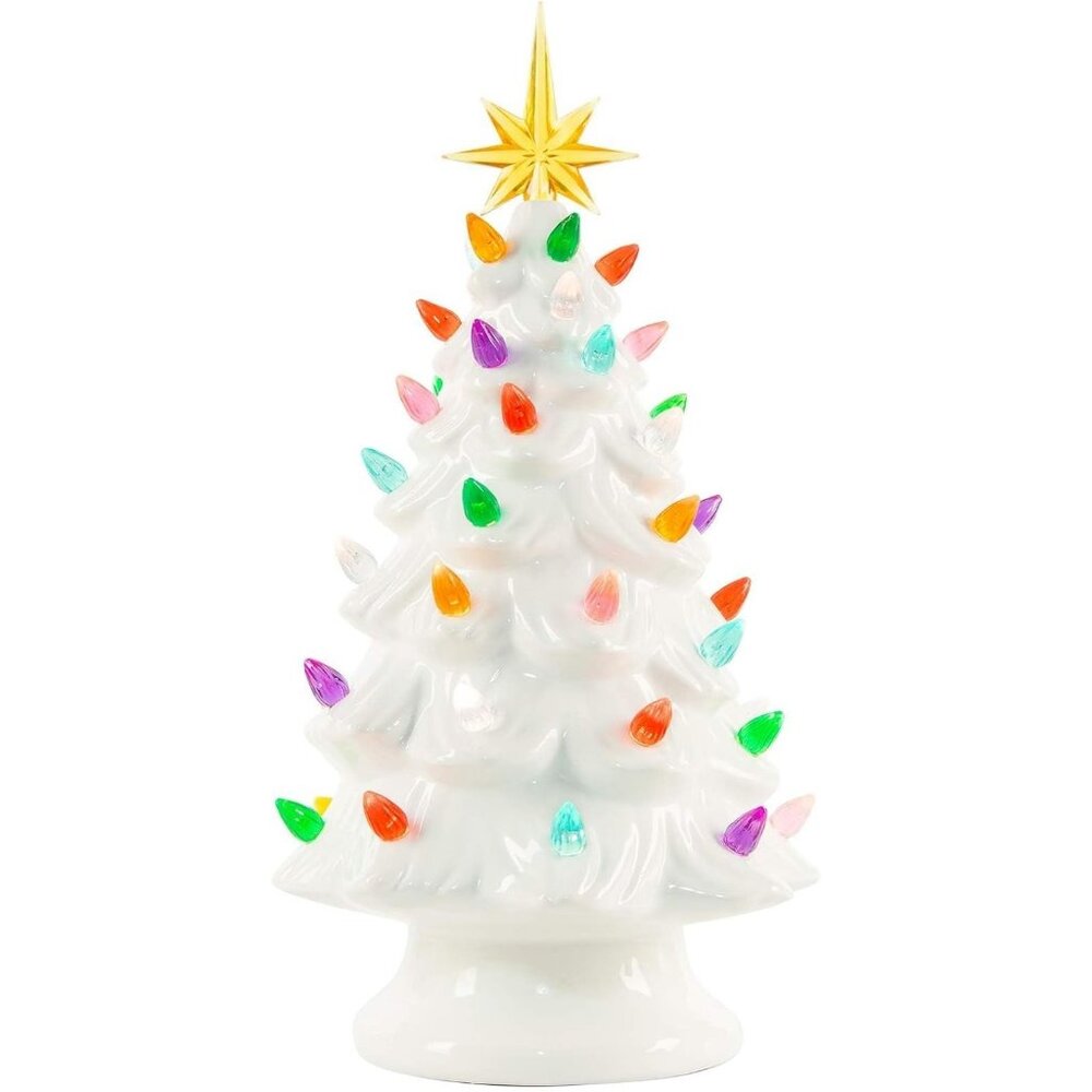 13 Inch Ceramic Christmas Tree Pre-lit Tabletop Christmas Tree Multicolor Lights